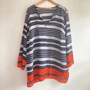 Michael Kors Tunic Top Striped Blouse Plus Size Flowy V-neck Pullover 3X